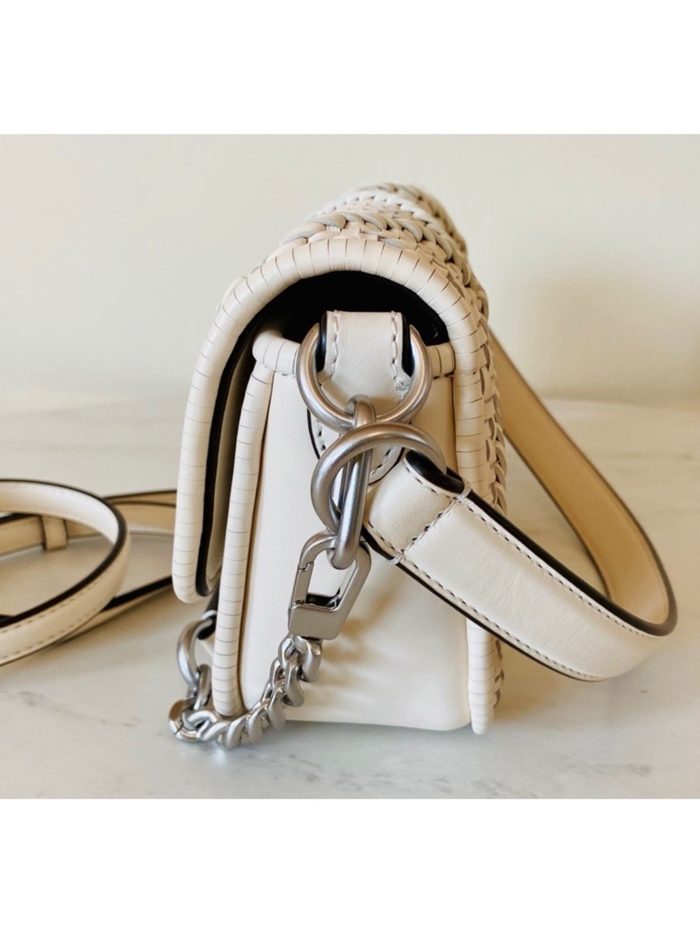 Tory Burch Kira Chevron Woven Small Convertible Shoulder Bag - New Ivory - Picture 6 of 11